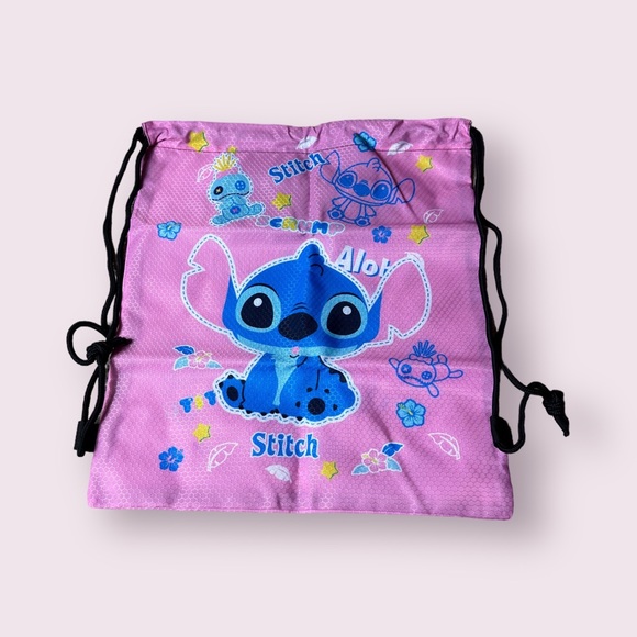 New In Package Disney Lilo & Stitch Pink Drawstring Backpack Aloha Scrump Stars - Picture 1 of 8
